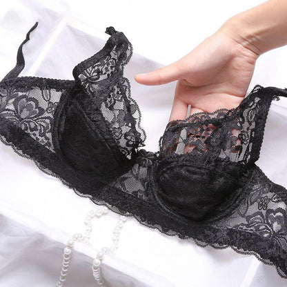 Lace Bra Ultra-thin Sexy Ladies No Sponge Comfortable Underwear Gather and Close Breast Bra Large Size Bra Sexy Underwear