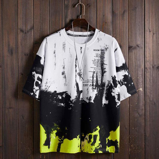 Hip Hop T-shirts Chinese Trendy High Street Tie Dye Tees Summer Oversized O-neck Short Sleeve Casual Pullover Men Shirts