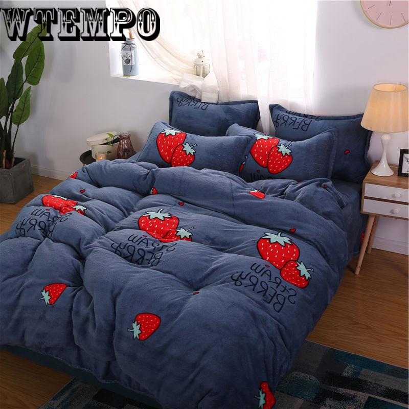 4pcs Star/cartoon Pattern Quilt Cover Warm Thick Cotton Soft Bed Sheet King Size Reactive Printing Bedspread