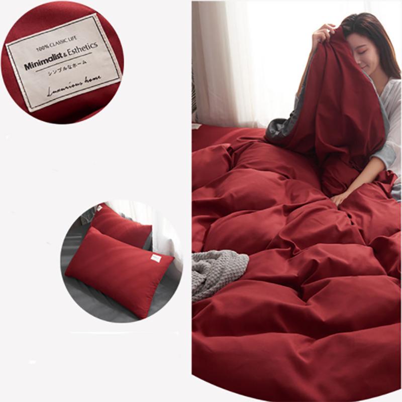 Soft Washed Cotton Bedding Set Twin Queen King Duvet Cover Bed Sheet Pillowcase Adult Solid Color Bedclothes