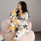 Women Cotton Pajamas Set Cartoon Cute Female Pyjamas Suit Long Sleeve Sleepwear Tops and Pants Sets Home Wear Casual Loose Pullover Nightwear
