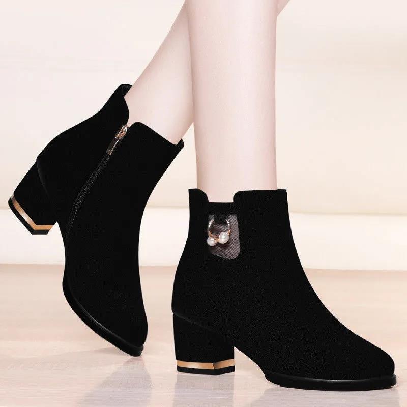 Women's Winter Boots Women's Thick-heeled Martin Boots Plus Velvet Warm and Comfortable Women's Cotton Shoes
