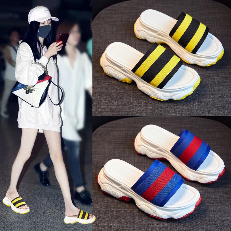 Thick bottom sandals summer infrared wear wild sports ins tide fashion sponge cake slippers women