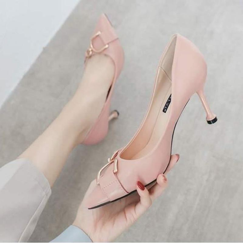 Soft Leather High-heeled Shoes Female Students Stiletto Spring  Autumn Fashion All-match 5cm Single Shoes Women