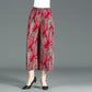 XL-4XL Spring High Waist Wide Leg Pants Summer Loose Large Size Thin Culottes Elastic Waist Printed Cropped Pants