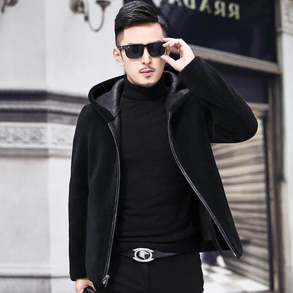 Sheep Shearing Men's Jacket Hooded Faux Fur Fur Jacket Fur Coat Wool Coat Thick Winter