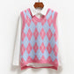 College Style Loose Vest All-match Diamond Check Sweater Splicing Color Sleeveless Fashion Sweater