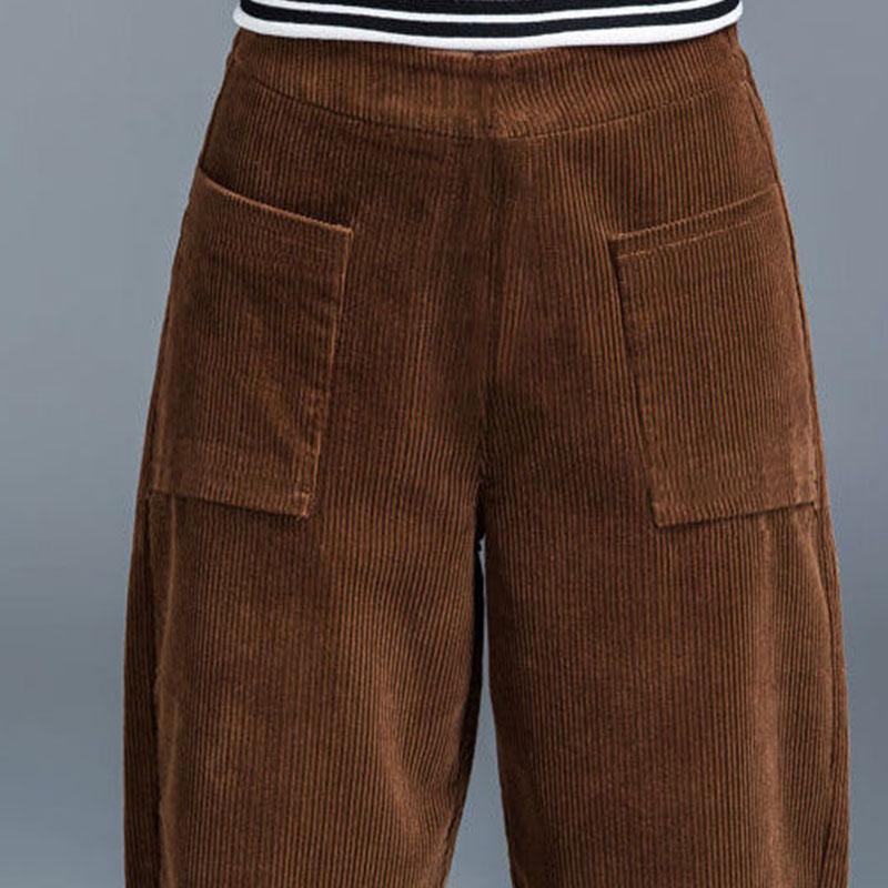 Plus Velvet Autumn and Winter Corduroy Pants Radish Pants Plus Velvet Stretch Loose Deep Pocket Women's Trousers Large Size Was Thin