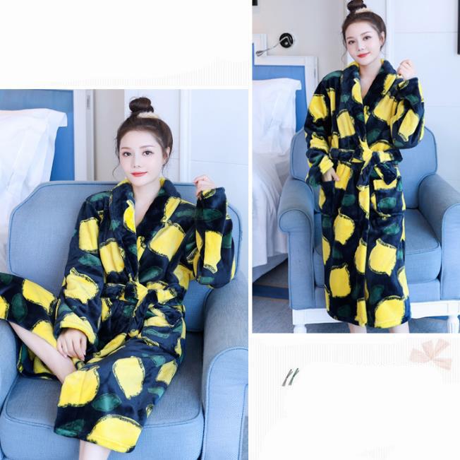 Winter Ladies Cashmere Home Clothes Warm Pajamas Homewear Quick-drying Bathrobe Robe Coat Long