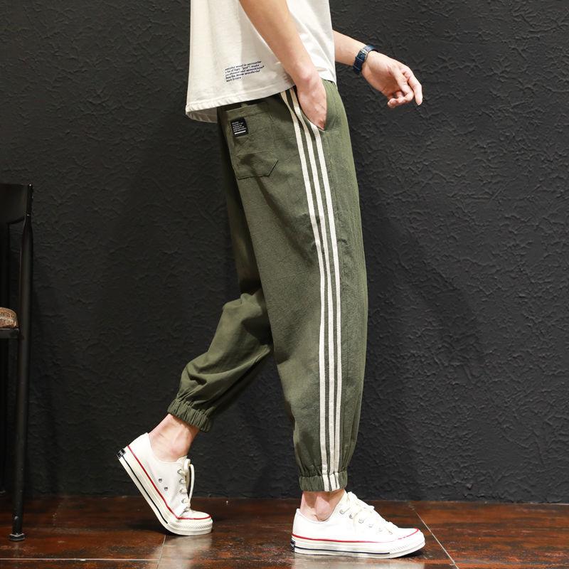 Summer Casual Cropped Trousers Striped Loose-fitting Track Pants