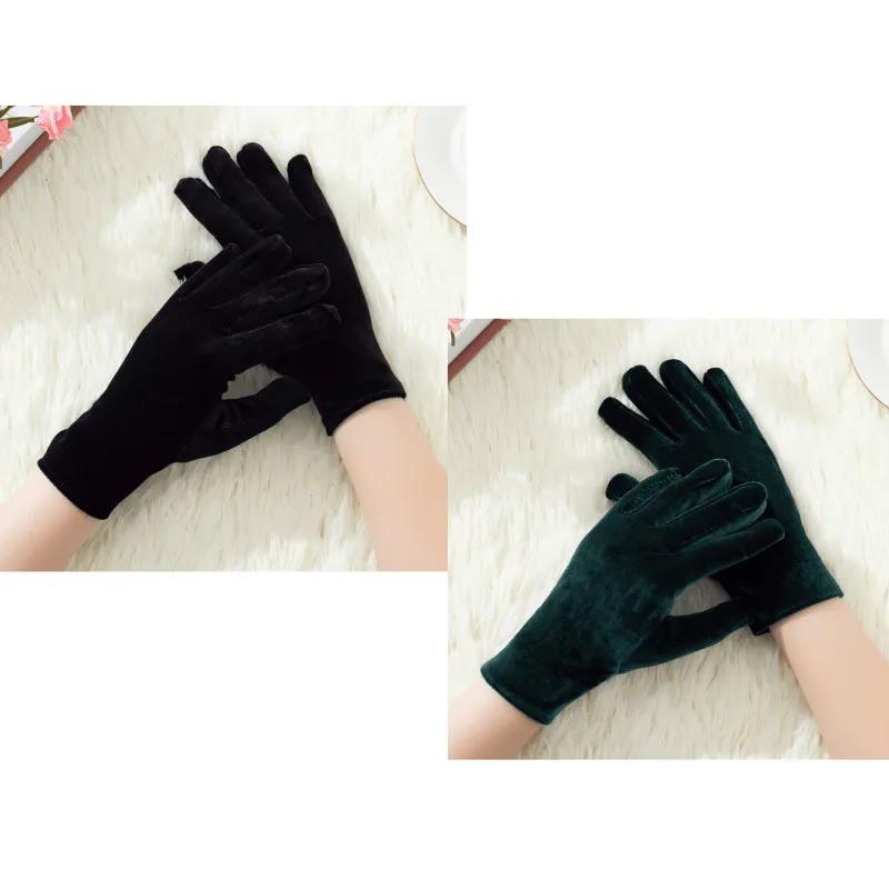 Two Pairs Pack Gold Velvet Warm Gloves Cold Protection Outdoor Riding Gloves Dance Ladies Gloves