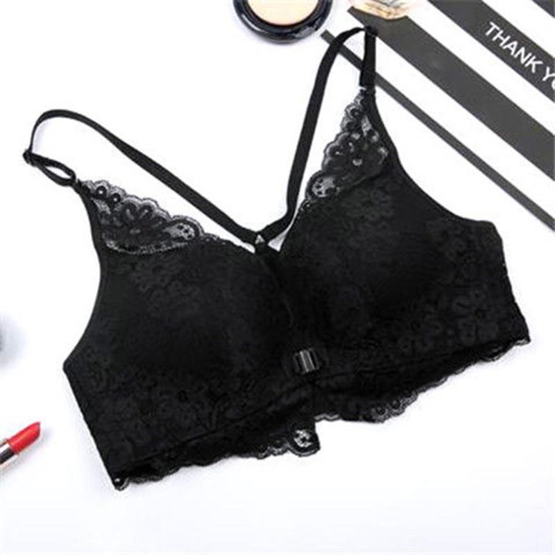 Ladies Push Up Lace Bra Ladies 3/4 Cup Bow Sexy No Wire Front Buckle Lace Beauty Back Lingerie Breathable One Piece