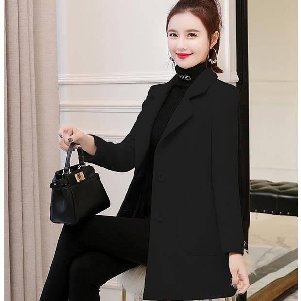 Women Coat Ladies Casual Wool & Blend Solid Color Turn-down Collar Warm Top Mujer Streetwear Outwear