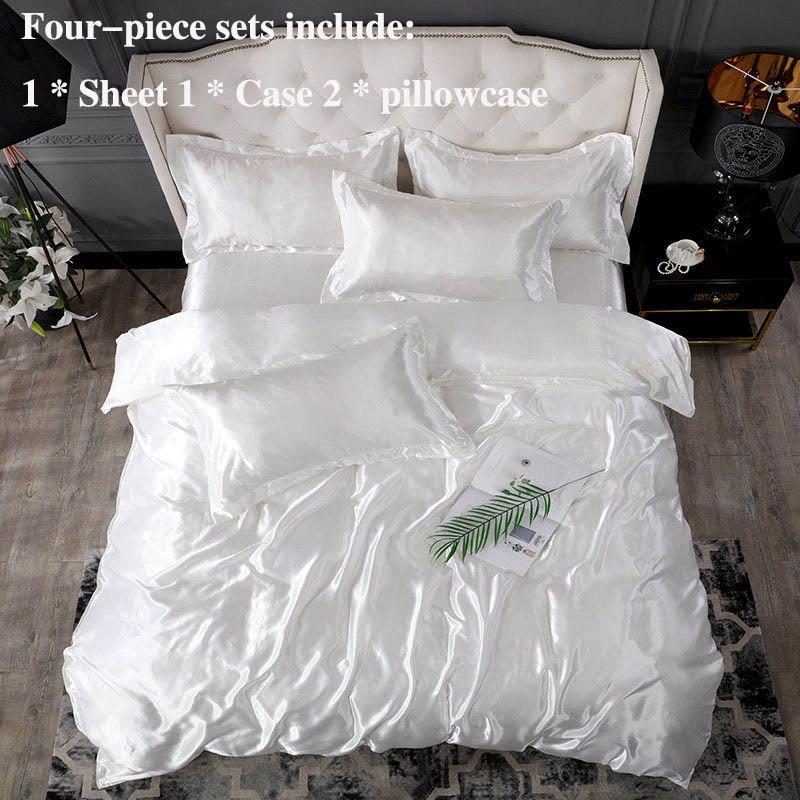 Summer Ice Silk Four-piece Bed Supplies Simple Silkwool INS Wind Is Sleeve Bed Single Pillow Set Home Bedding