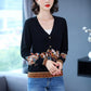 Autumn/Winter Women's Knitted Sweater V-neck Printed Jacket Short XL Cardigan Wool Sweater Jacket