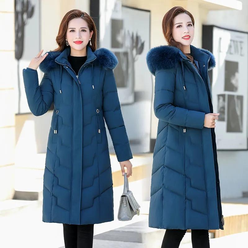 Winter Women Long Jacket Warm Jackets Thickening Coats Fur Collar Hooded Coat Down Jacket Parkas for Women Casual Solid Color Outerwear