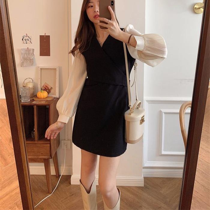 Chiffon Dress Women's Summer Dress long Sleeve Knee-length Daily Wear Office Dating Party