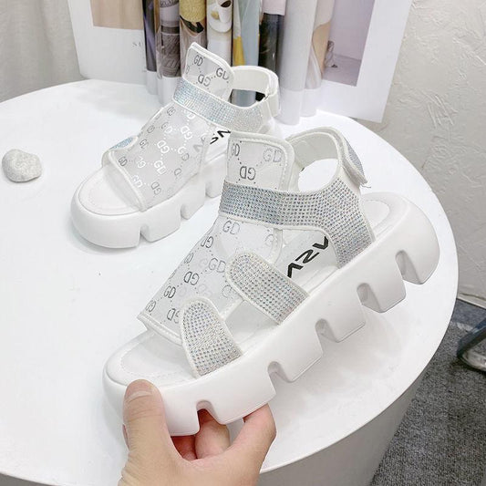 Sandals Women's Summer Heightening Velcro Thick Bottom Comfortable Casual Sports Sandals Lightweight Non-slip Mesh Breathable