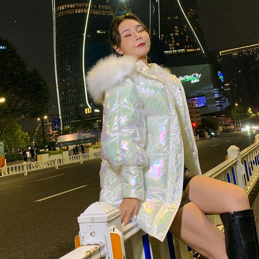 Winter Shiny Down Parka Jacket Women Mid-length Thick Warm Waist Fashionable Colorful Long Coat