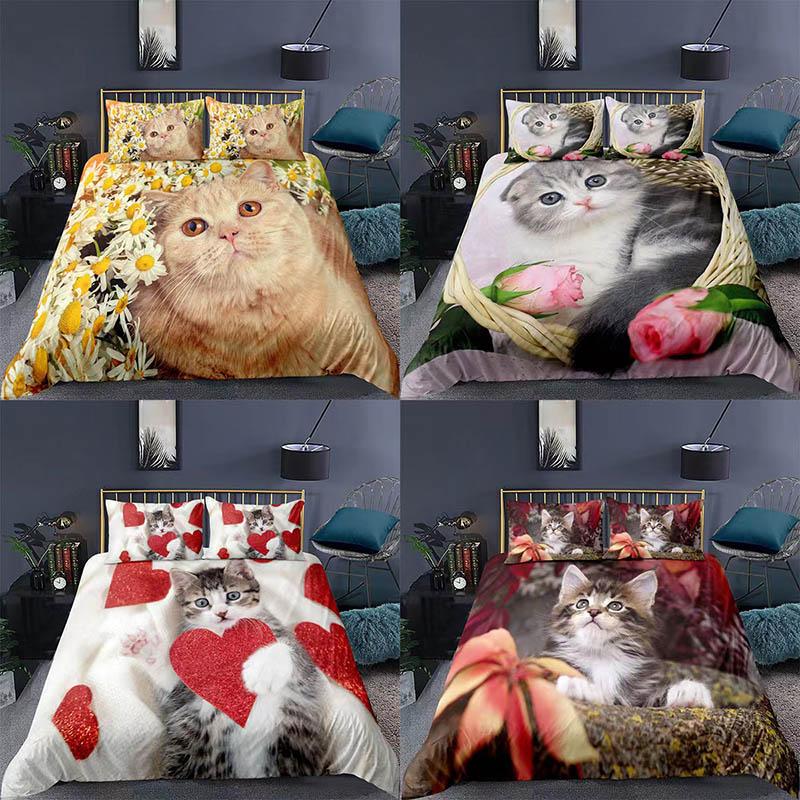 Cartoon Cat Bed Set Pills Set Three Sets of Home Bedding To Increase The Size