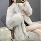 Winter Women's Coat with Imitation Fox Fur Haining Mid-length Fur Coat