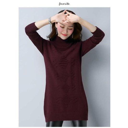 Half Turtleneck Wool Pullover Sweater Loose Mid-length Sweater Women Long Sleeve Bottoming Cloth