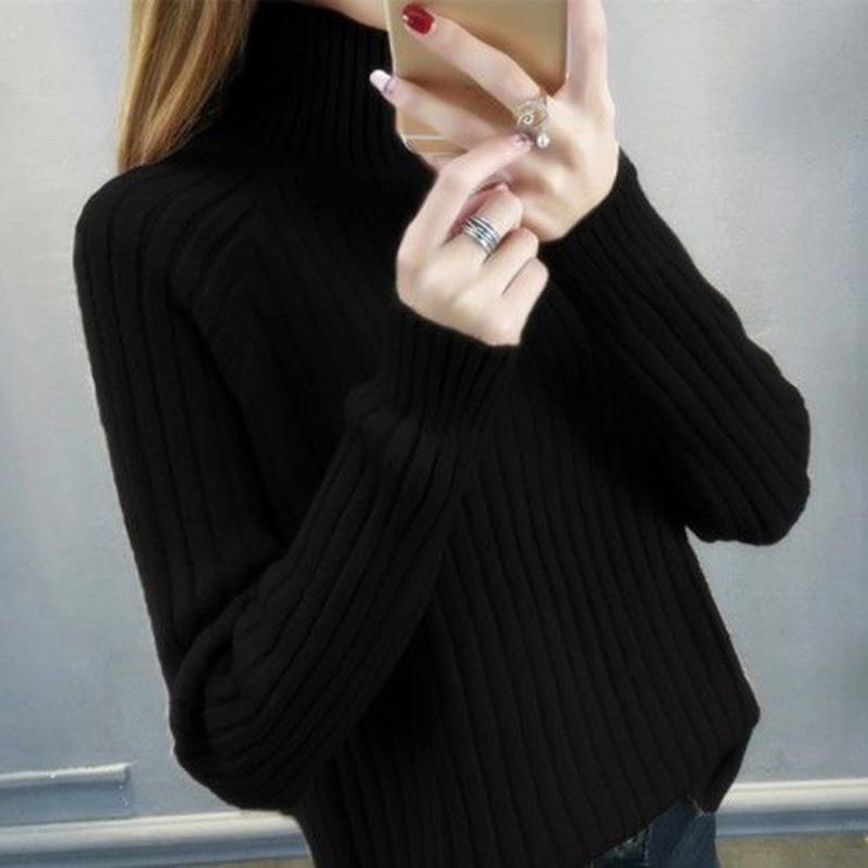 Pofulove Thick Turtleneck Knitted Bottoming Sweater Winter Loose Pullover Bottoming Shirt Women