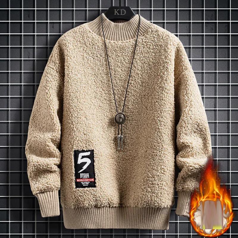 Men's Half High Collar Sweater Korean Version of The Trend of Winter Lamb Cashmere Tide Brand Loose Plus Velvet Thick Sweater