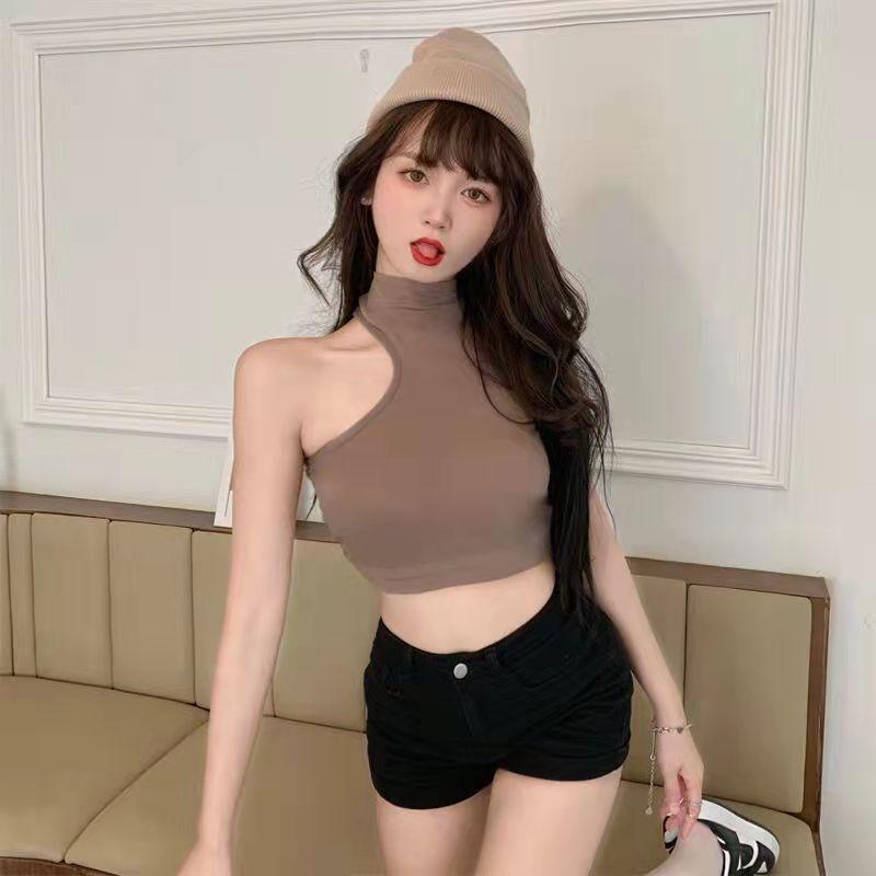 Half Turtleneck Sling Girl Sexy Vest Female with Chest Pad Outside Wear Inside Wear-proof Slim Top Wrap Chest Lingerie Yoga Fitness Sport Bar