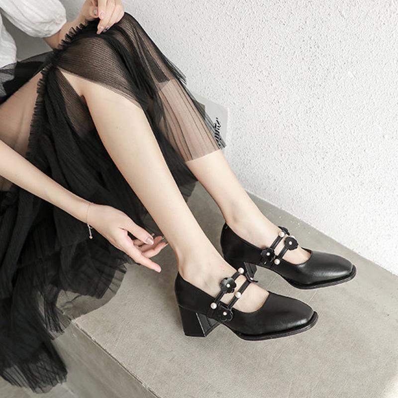 French Girl Single Shoes Small High Heels Thick Heels Retro  Gentle Mid-heel All-match