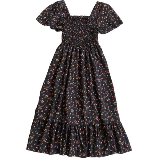Female Little Fresh Floral Chiffon Dress Retro Elegant Square Neck High Waist Short Sleeve Ruffle Dress