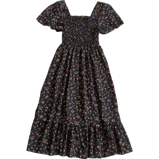 Female Little Fresh Floral Chiffon Dress Retro Elegant Square Neck High Waist Short Sleeve Ruffle Dress
