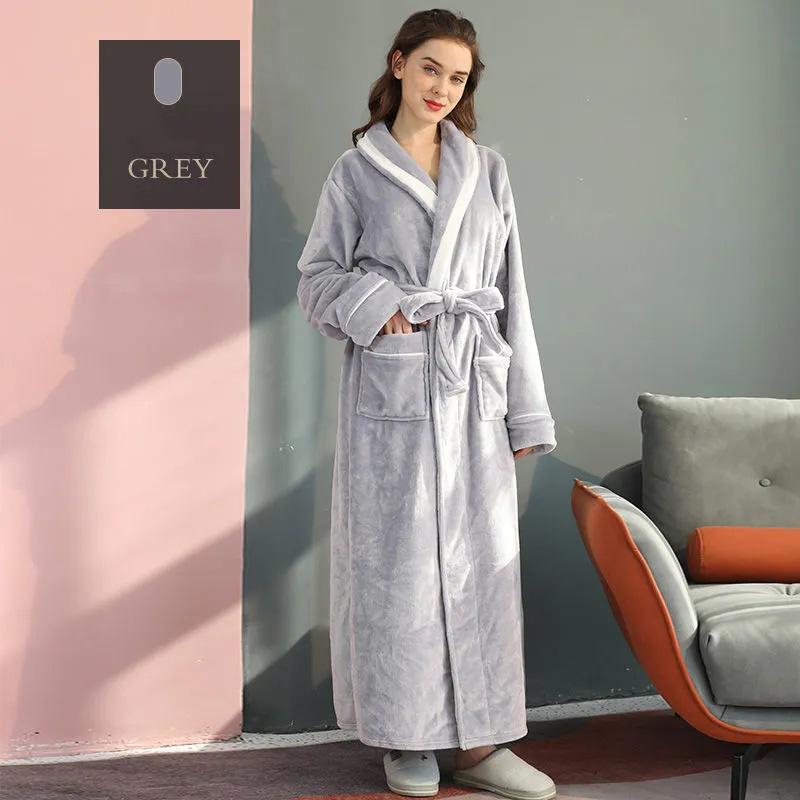 Autumn Winter Coral Fleece Nightgown Women's Lengthened Thickened Couple Nightgown Plus Size Bathrobe Pajamas