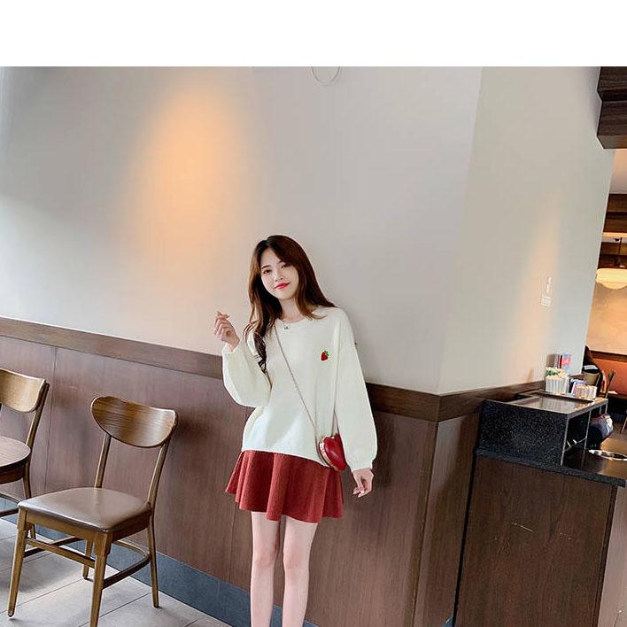 Fruit Embroidered Loose Sweater Women's Long-sleeved Round Neck Pullover Sweater Wild