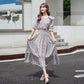 Women's Summer Dress with Waist and Thin French Retro Style Elegant and Sweet Chiffon Floral Mid-length Skirt Fabric Light and Breathable