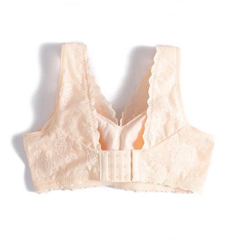 No Wire Plus Size Bra Comfortable Seamless Underwear Gathering Full Cup Shape Adjustable Breathable Tank Top Embroidered Lace Trim Sleeping Bra