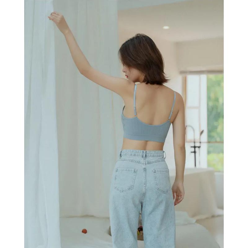Ladies No Steel Ring Gathered Underwear Female Students Korean Version Camisole Tube Top with Chest Pad  Brassieres Breathable Comfortable Solid Bra