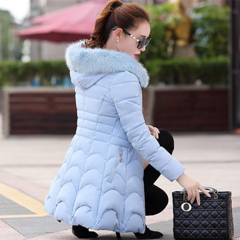 Women's Solid Color Embroidered Down Jacket Mid-length Korean Style Loose Thick Coat Warm Cotton Coat Large Fur Collar Winter Quilted Jacket