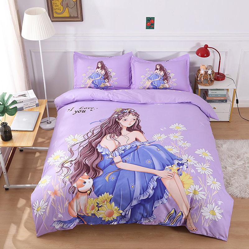 Cartoon Children's Big Version of The Flower Skin Four-piece Set Thick Grinding Princess Windbedding
