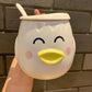 Creative Three-dimensional Mug with Lid Cute Pet Little Yellow Duck Ceramic Cup Male and Female Student Breakfast Cup Milk Cup Oatmeal Cup