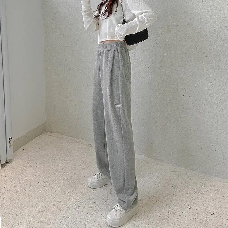 Gray Sweatpants Women's Loose-fitting Feet Korean Style High Waist Drape Tight Legs Wide-leg Straight-leg Pants Casual Pants