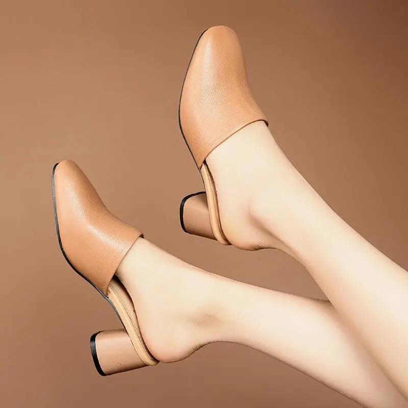 Women's Summer Medium Heel  Sandals Comfortable Solid Color Non-slip Wear-resistant Sandals