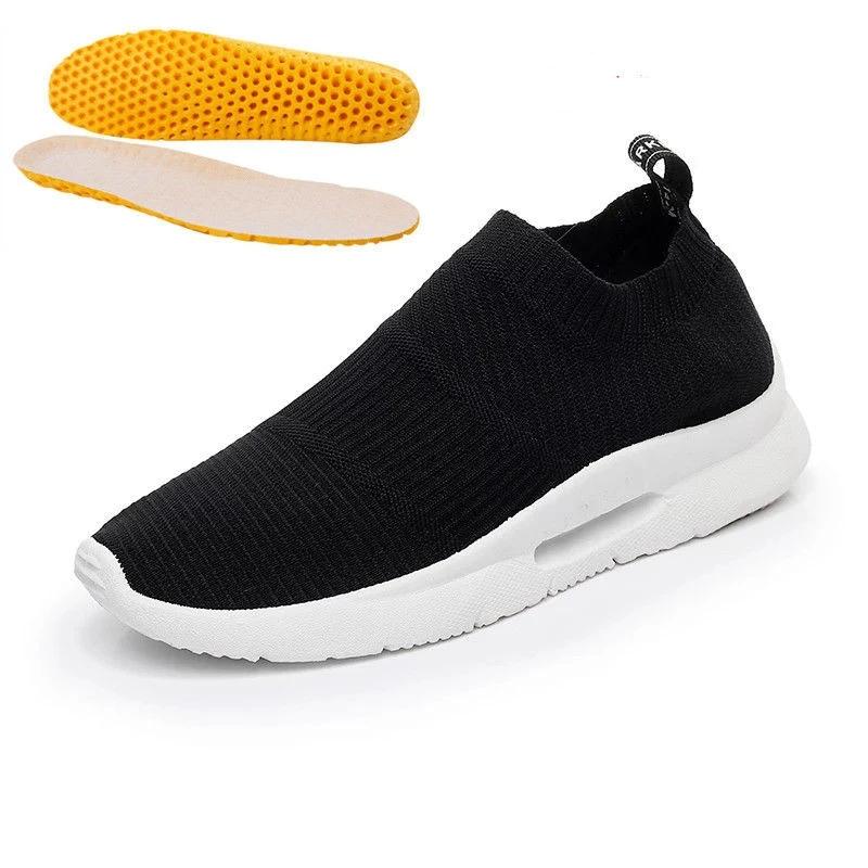 A Pedal Casual Women's Shoes Lazy Shoes Flying Woven Socks Shoes, Breathable Sneakers Women's Mother Shoes Breathable Net Shoes Coconut Shoes