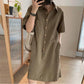 Cotton and Linen Women's Simple Temperament Commuter Casual Straight Lapel Pullover Short Dress