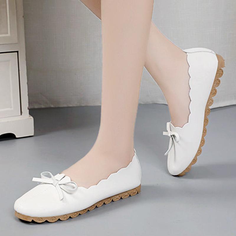 Spring and Autumn Korean Version of Shallow Mouth Mother Shoes All-match Soft-soled Round Toe Pedal Bowknot Work Lazy Shoes