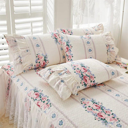 A Set of Cotton Printing Thickened Quilted Pillow Case Student Dormitory Single Lace Pillow Core Dust Cover