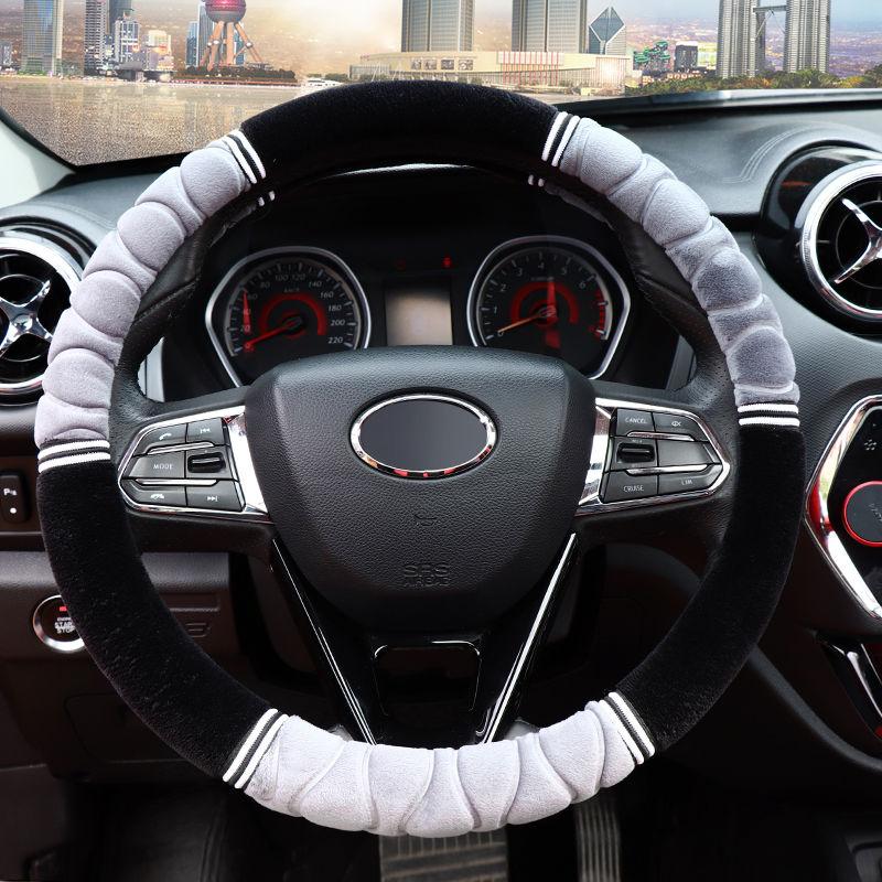 Winter Warm Plush Car Steering Wheel Cover Soft Elastic Embossed Handle Cover for Family Car SUV Truck