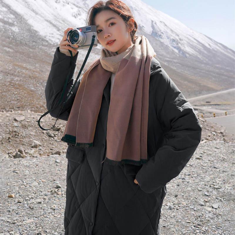 Lingge Cotton Jacket Women Korean Mid-length Winter Hong Kong Style Cotton Jacket