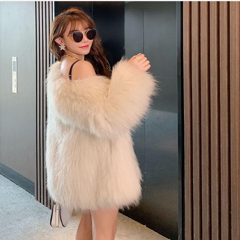 Winter Raccoon Fur Braided Fur Women's Jacket Thickened Faux Fur Hooded Jacket Fashion Korean Version of Fur Plush Coat