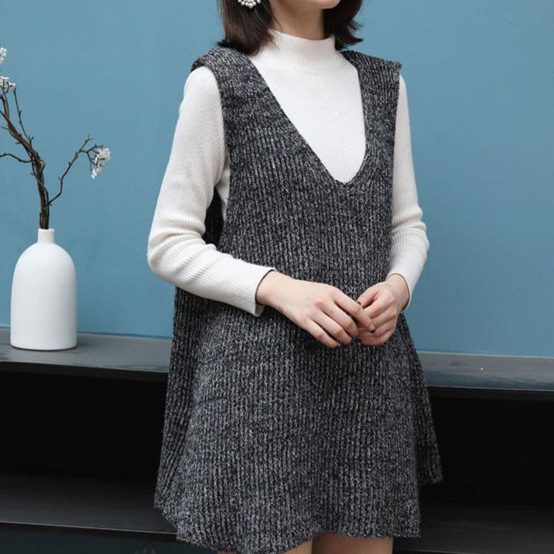 Autumn and Winter Long Vest Vest Skirt Large Size Loose Sleeveless Bottoming Shirt Fashion Casual Sweater Dress